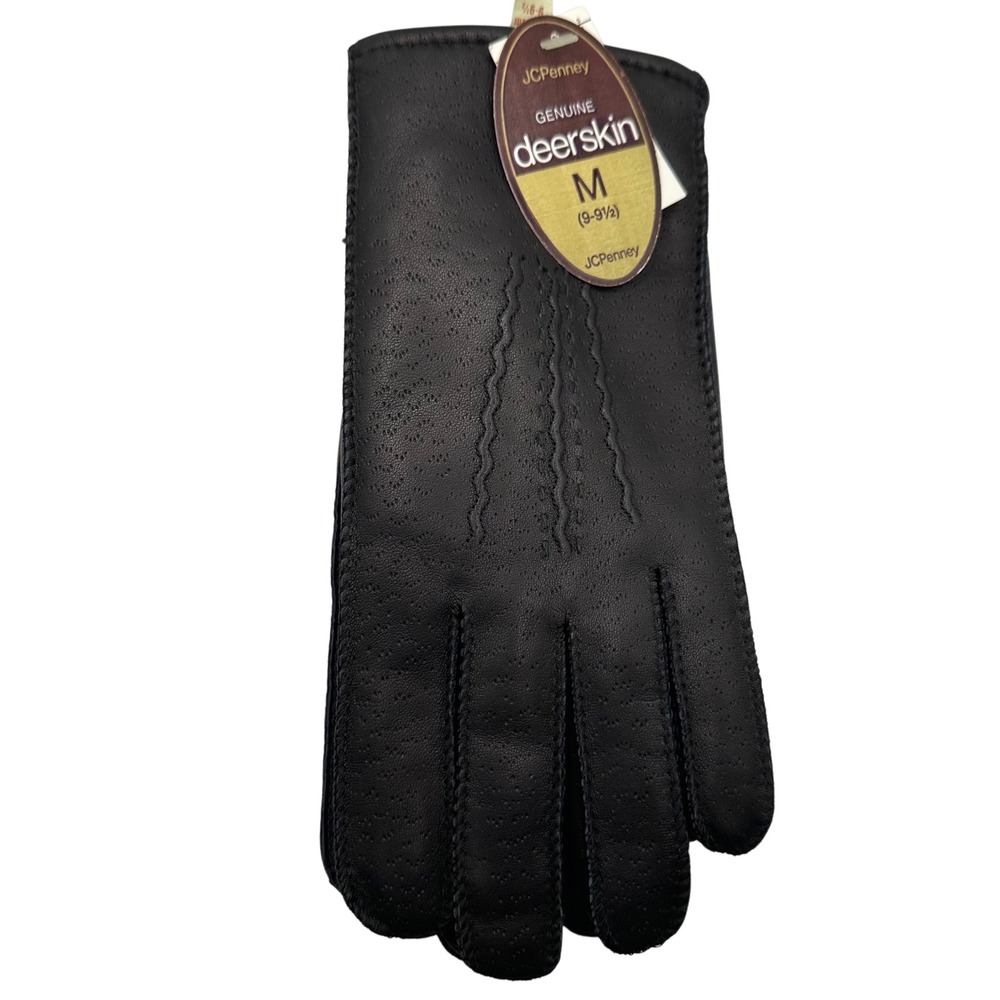 Vintage JCPenney Mens Genuine Deerskin Leather Gloves Artic Fleece Lined Black M